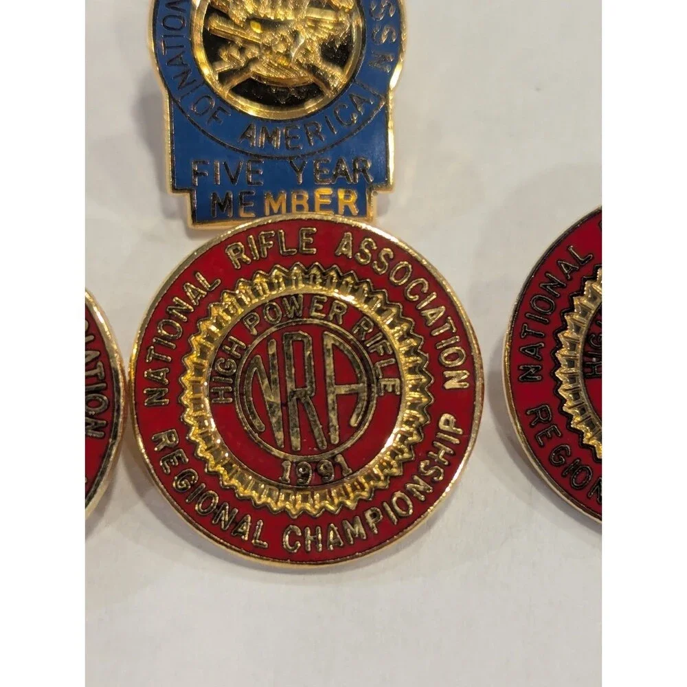 VTG NRA Rifle Assoc Pin Back Tie Tack Lapel Pin Red Gold Lot Of 4